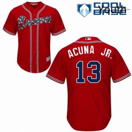 Youth Majestic Atlanta Braves 13 Ronald Acuna Jr Replica Red Alternate Cool Base MLB Jersey